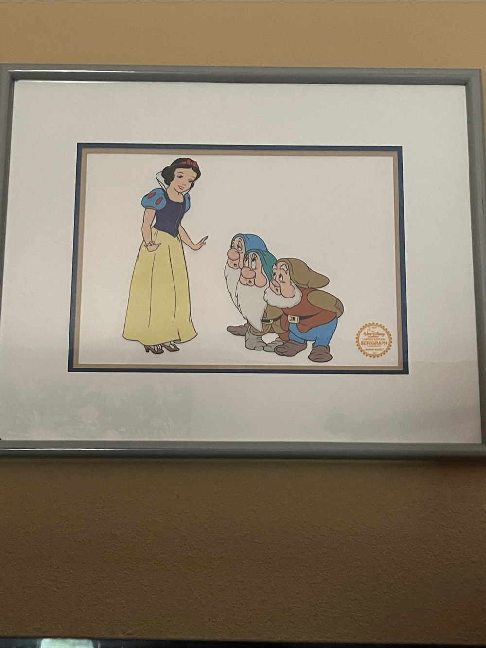 Snow White and Dwarfs Framed Serigraph Art Print - Blue, Yellow, Red